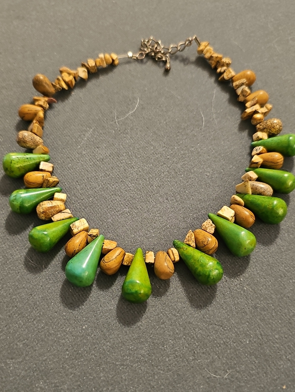 Unbranded Boho Jasper Stone Teardrop Necklace Womens Green Earthy Vintage Style